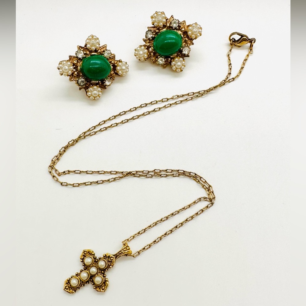 Vintage Earrings & Cross Pendant Necklace